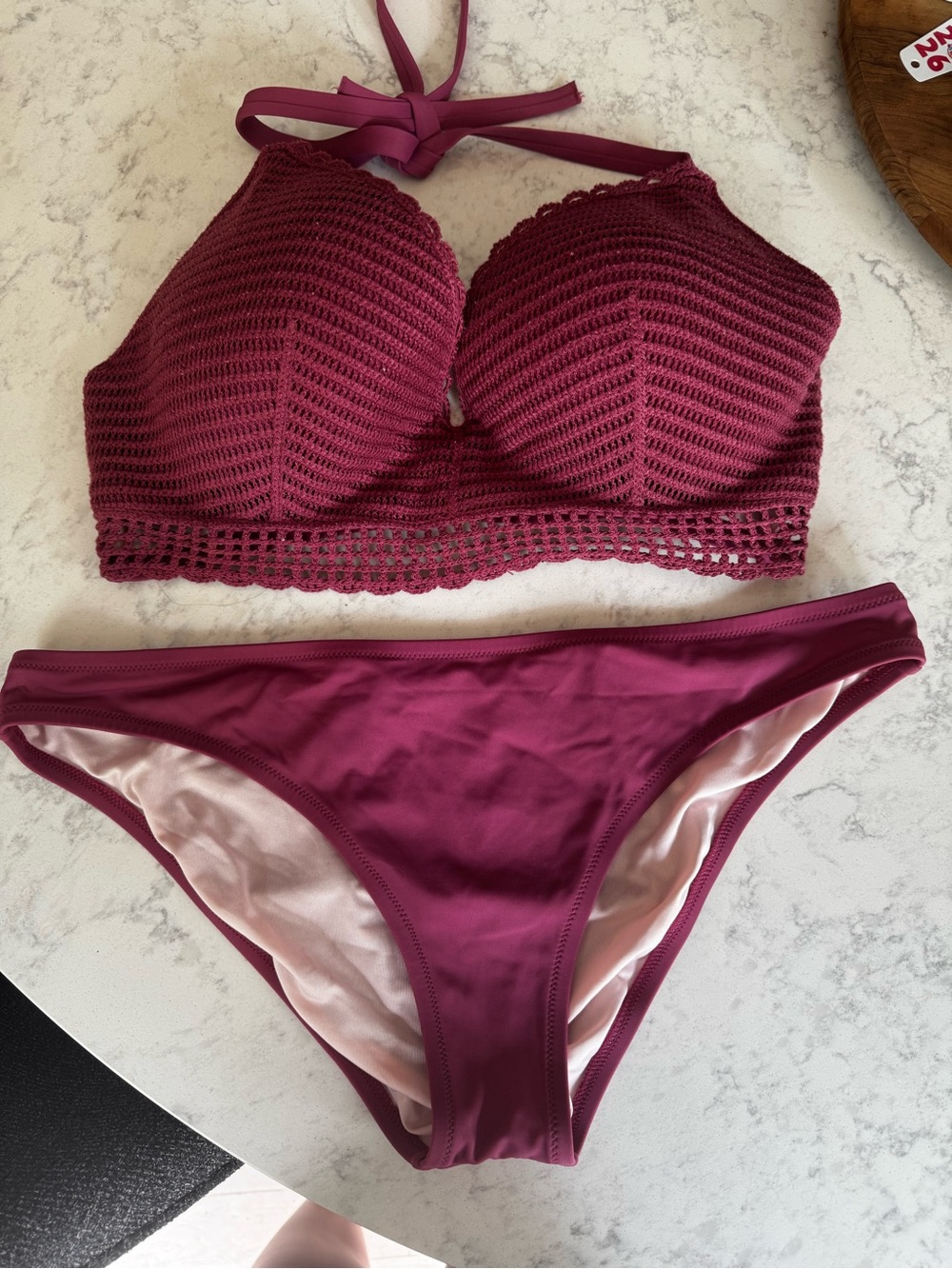 Shade & Shore Mauve and Blush Crochet Bikini Too & Bottoms